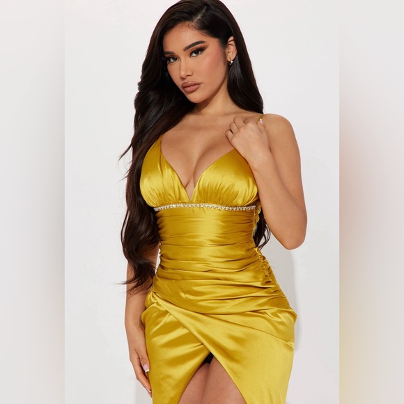 Perfect Homecoming FIND - Fashion Nova Ella Satin Maxi Dress - Mustard - Picture 3 of 3
